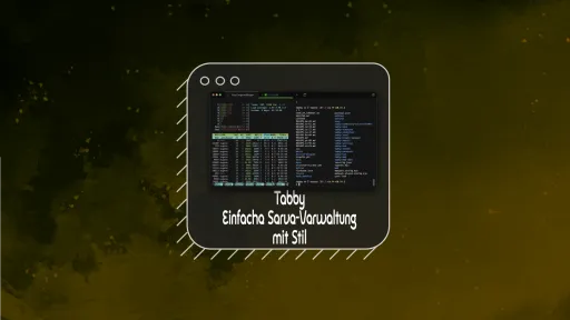 Tabby SSH Client Terminalfenster mit Systemmonitor auf grünlichem Hintergrund.